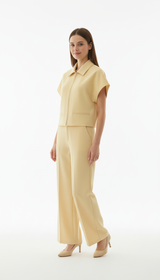 Women's 2-Piece Summer Set - Lapel Zipper Short Sleeve Top & Wide Leg Pants