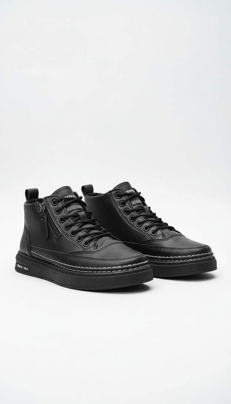 Men's Warm Plush Leather Boots - Mid-Calf Lace-Up Work Boots for Autumn & Winter