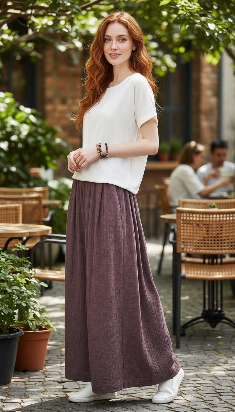 Women's Cotton Linen Wide Leg Pants - Pleated - Detail Close-Up