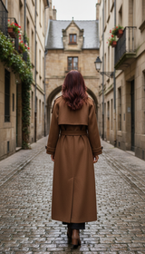 OURYE Women's Wool Trench Coat - Double-Breasted in Camel