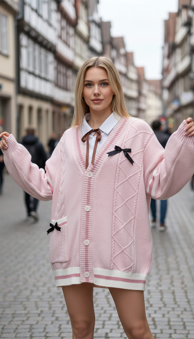 Women's Sweet Bow Cardigan - Japanese Preppy Style - Side View