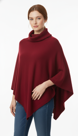 Women's Wool Turtleneck Poncho - Knit Shawl Cape Pullover