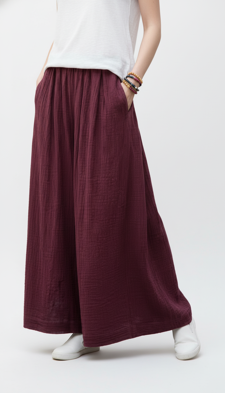 Women's Cotton Linen Wide Leg Pants - Pleated Loose Fit Trousers