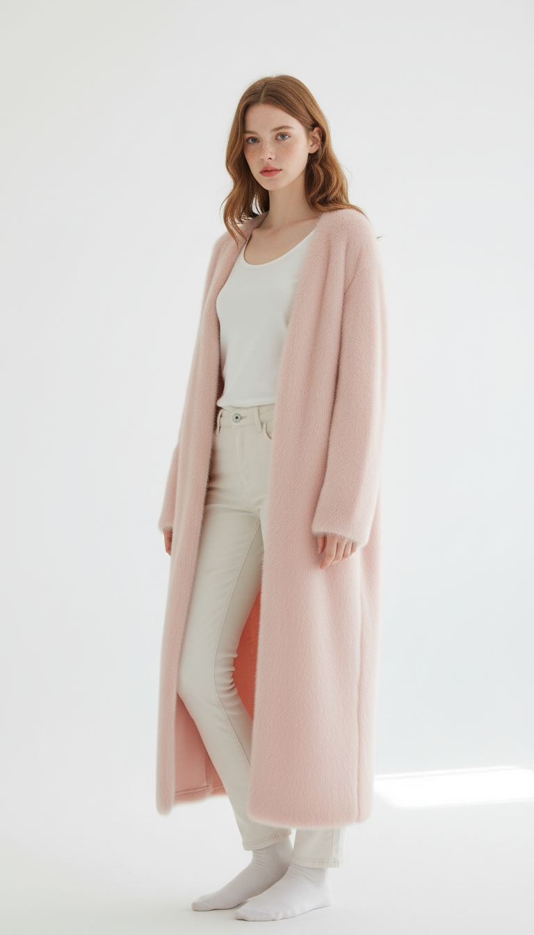 Damen Langer Strickcardigan – Flauschiger Kaschmir-Pullovermantel mit Fledermausärmeln für den Winter