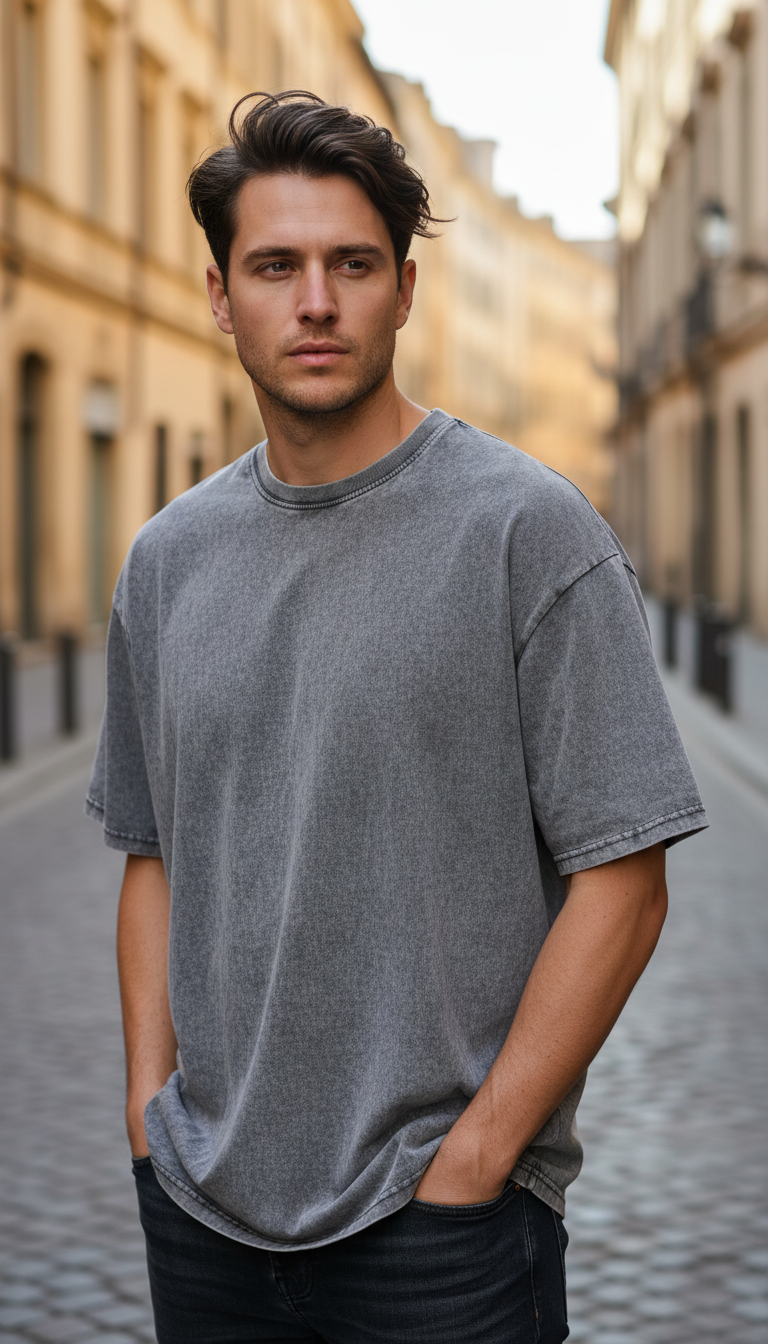 OURYE Men's Cotton T-Shirt - Oversized in Black