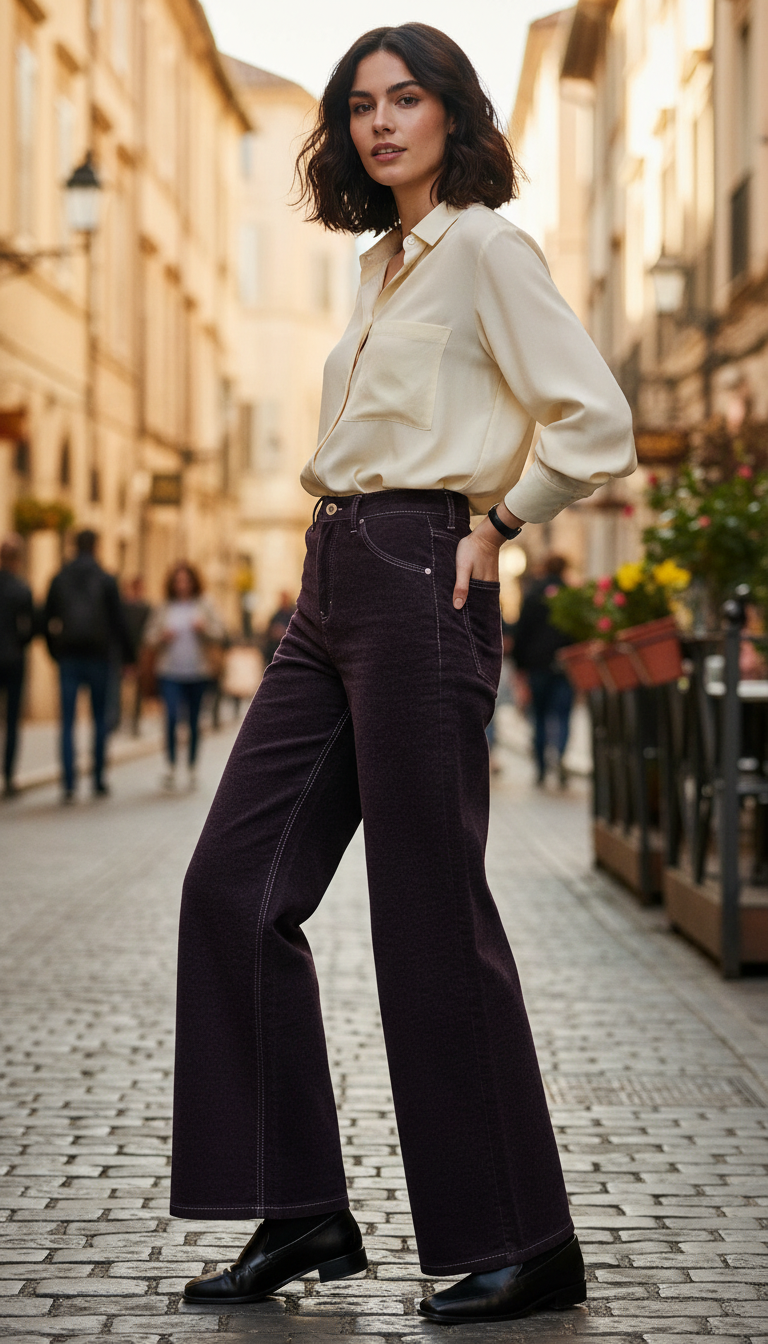 Premium Maillard Flocked Wide Leg Jeans - Fleece - Image 6