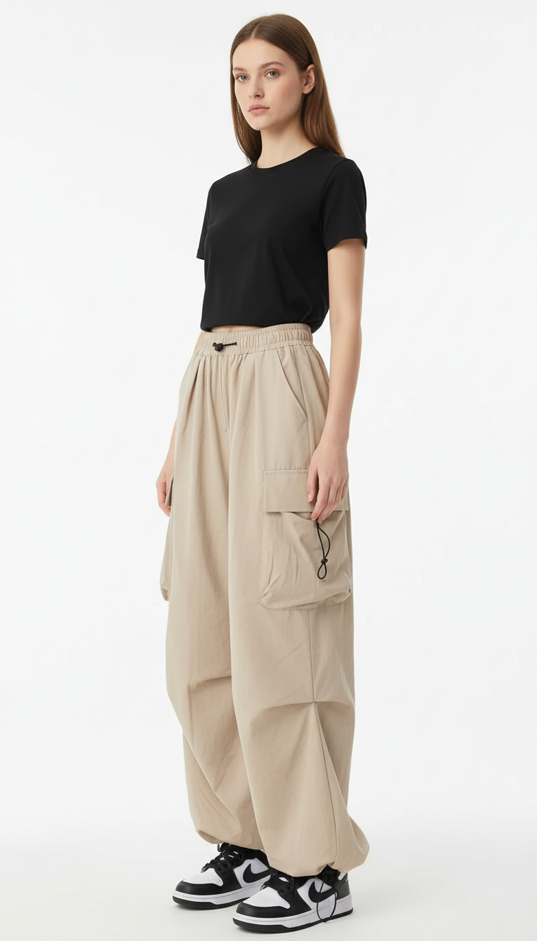 Women's Wide Leg Cargo Pants - Retro Straight Ankle Trousers