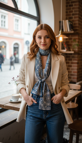 Women's Silk Feel Printed Scarf - Luxury Long - Side View