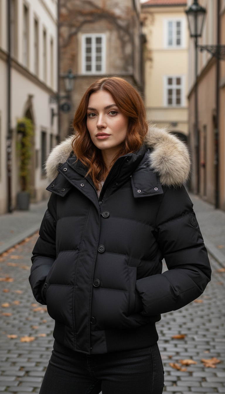 OURYE Women's Down Puffer Jacket - Cropped in Black
