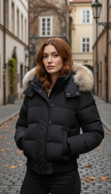 OURYE Women's Down Puffer Jacket - Cropped in Black