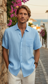 Cotton Linen Short-Sleeve Shirt – Men's Beach Shirt - Detail Close-Up