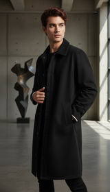 OURYE Men's Denim Trench Coat - Relaxed in Black