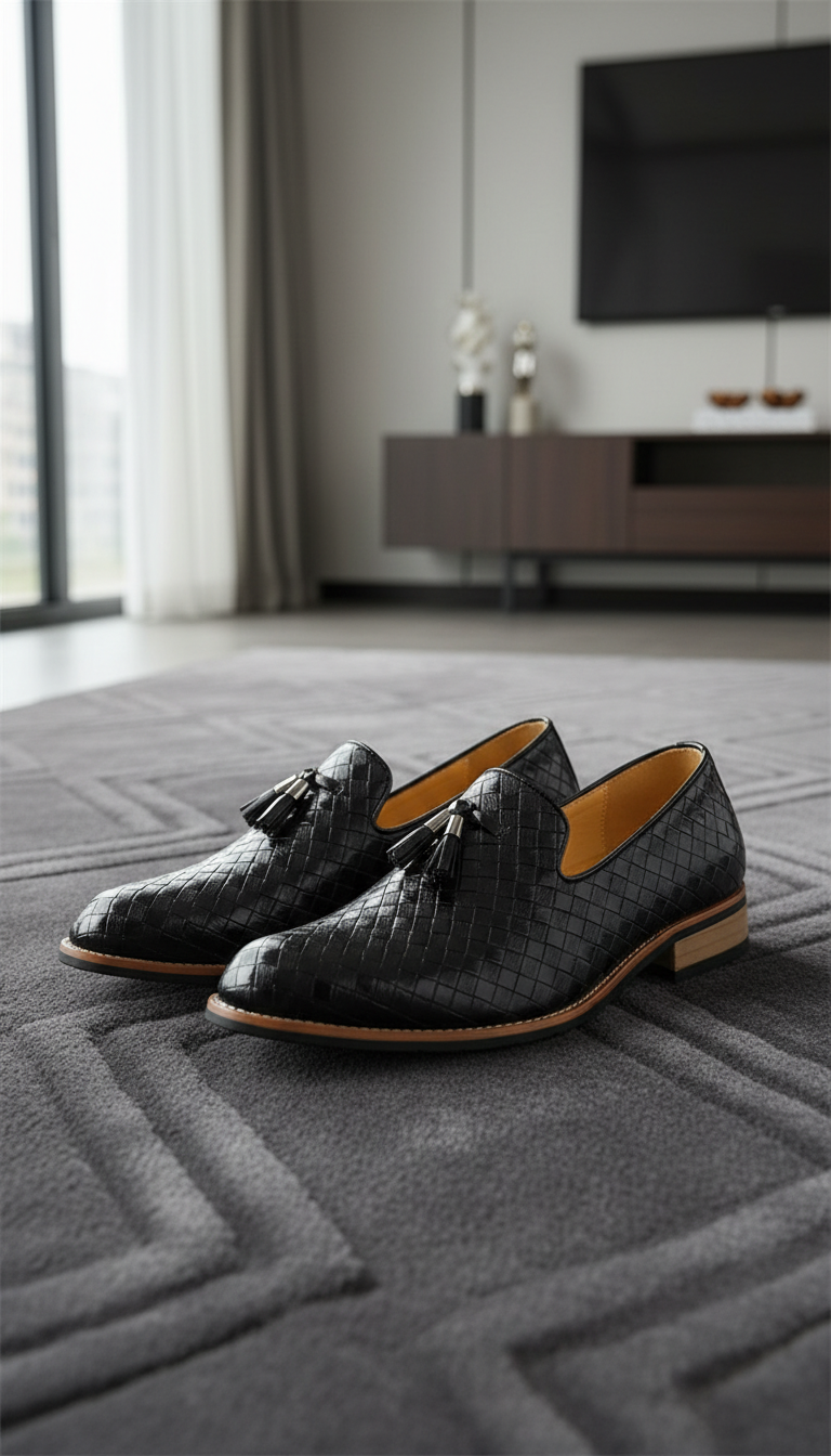 Men's Luxury Leather Loafers - Slip-On Dress Moccasins - Front View