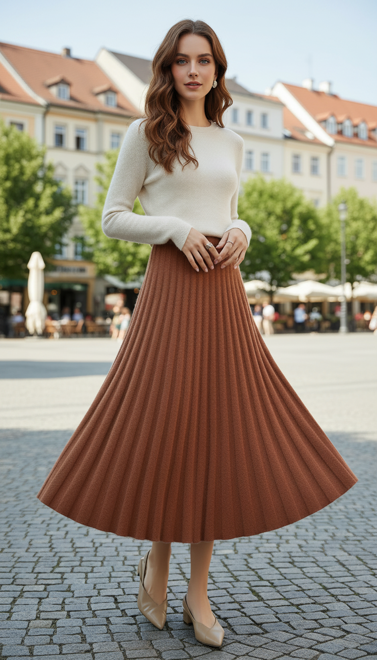 OURYE Women's Cashmere Turtleneck Skirts - A Line in Coffee