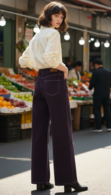 Premium Maillard Flocked Wide Leg Jeans - Fleece - Image 7