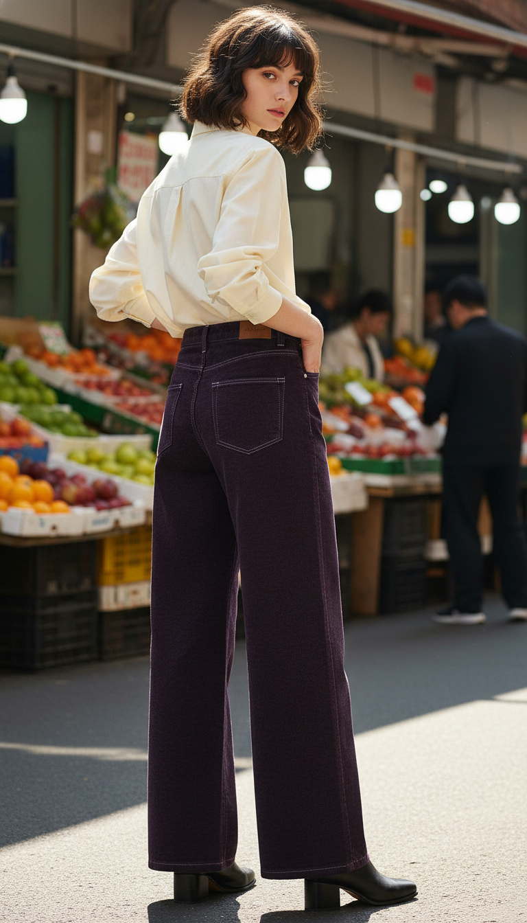 Premium Maillard Flocked Wide Leg Jeans - Fleece - Image 7
