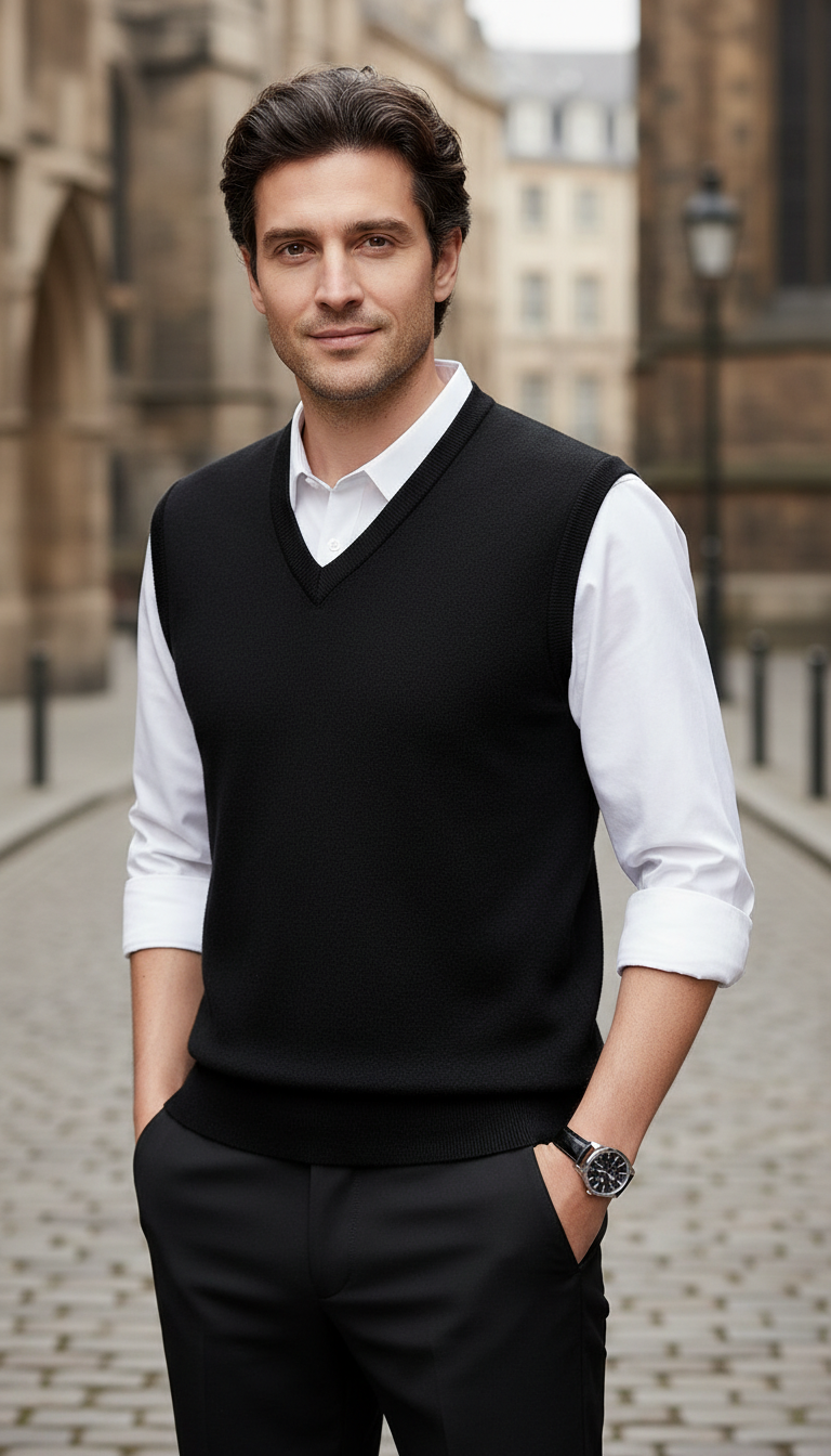 Men's Solid Colour Sweater Vest - V-Neck Sleeveless - Image 12