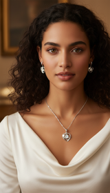 Sterling Silver Heart Necklace and Earring Set - - Front View
