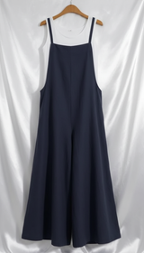 Women's Cotton Linen Wide Leg Overalls - Sleeveless - Detail Close-Up