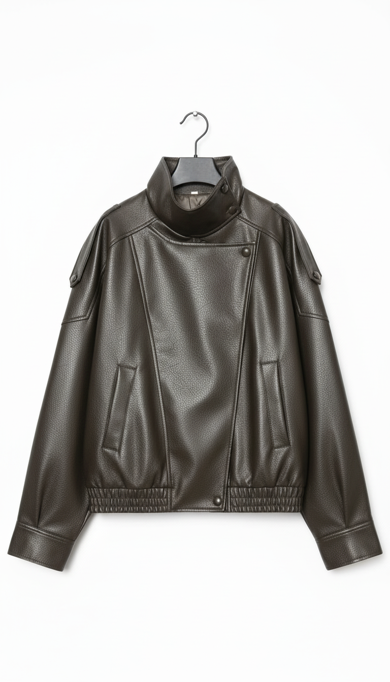 Women's Pebbled Faux Leather Moto Jacket - Casual - Back View