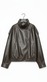 Women's Pebbled Faux Leather Moto Jacket - Casual - Back View