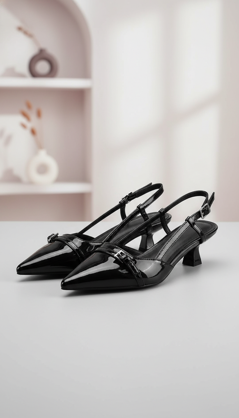 Women's Patent Leather Sandals - Pointed Toe Slingback - Back View