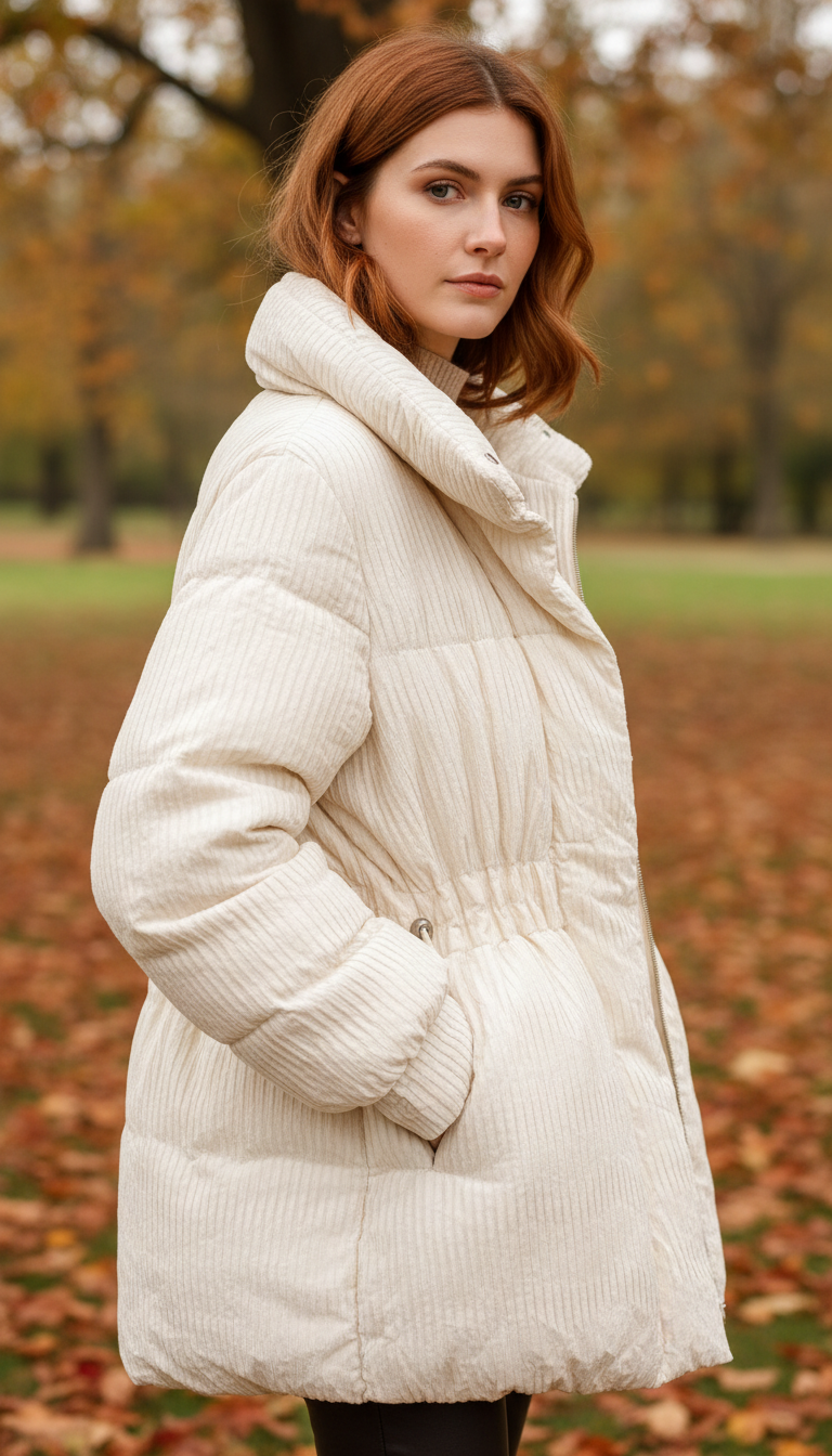 Women's Lightweight Puffer Coat - Stand Collar Jacket - Front View