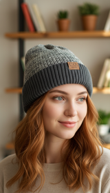 Fur-Lined Two-Tone Beanie – Unisex Knitted Hat in - Image 11
