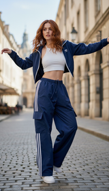 Women's Striped Cargo Joggers - Y2K Baggy Drawstring Sweatpants