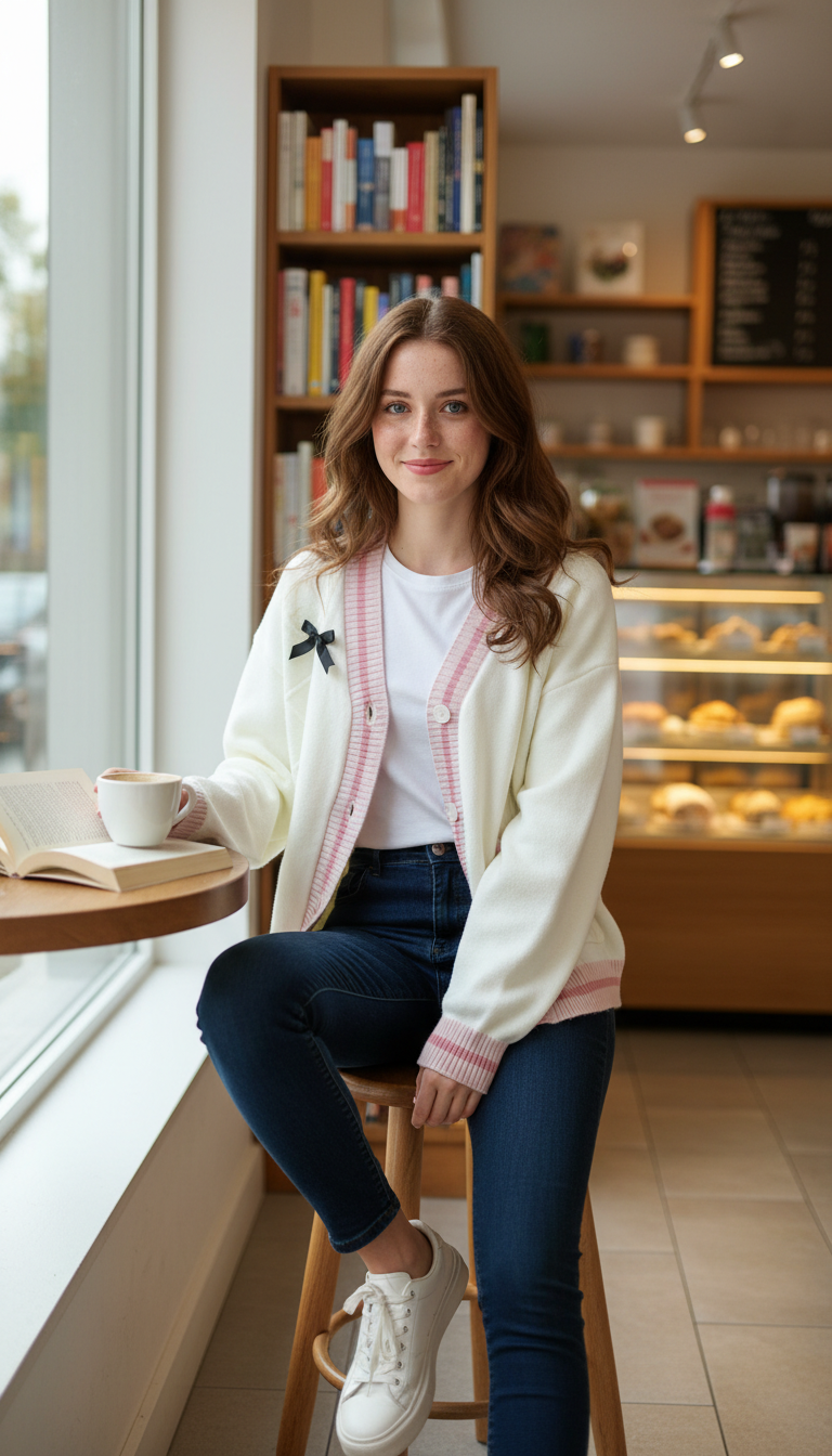 Women's Sweet Bow Cardigan - Japanese Preppy Style - Detail Close-Up