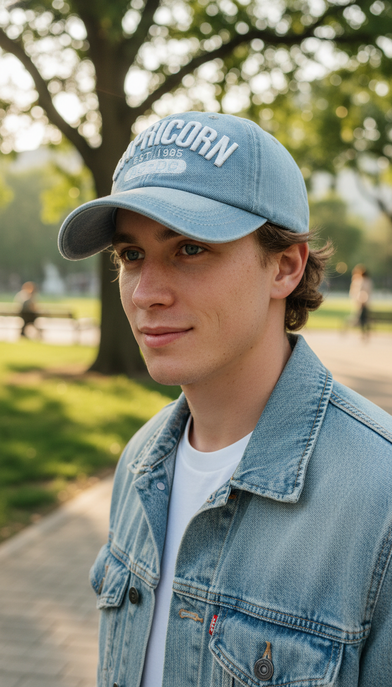 Denim Baseball Cap – Embroidered Letter Snapback Hat - Image 10