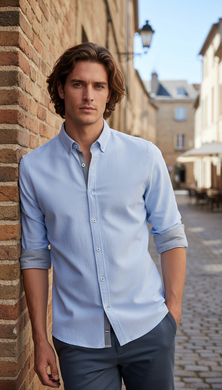 Cotton Blend Oxford Shirt – Men's Long Sleeve - Image 9