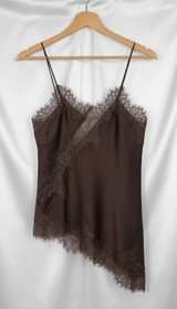Women's Asymmetrical Satin Slip Top - Off-Shoulder Lace - Back View