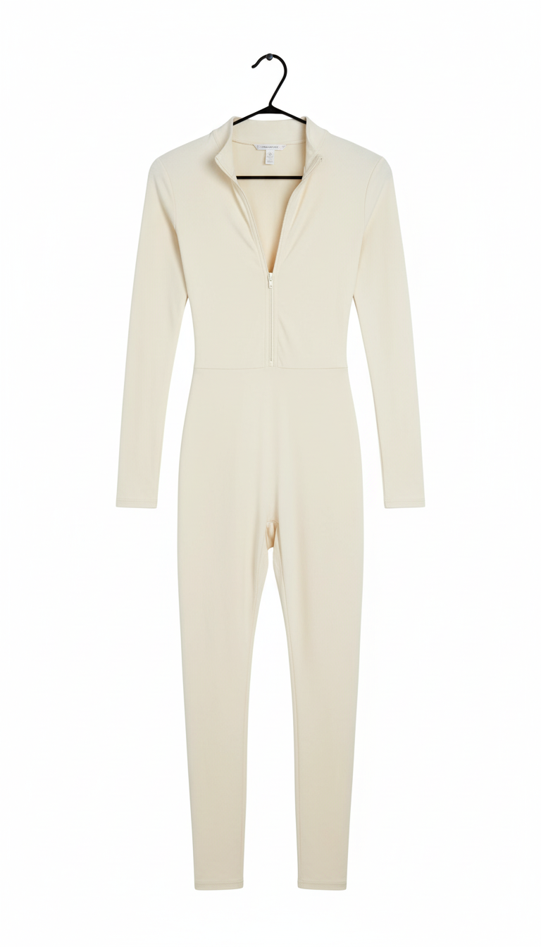 Women's Fleece-Lined Athletic Jumpsuit - High-Waist Workout Bodysuit - Back View
