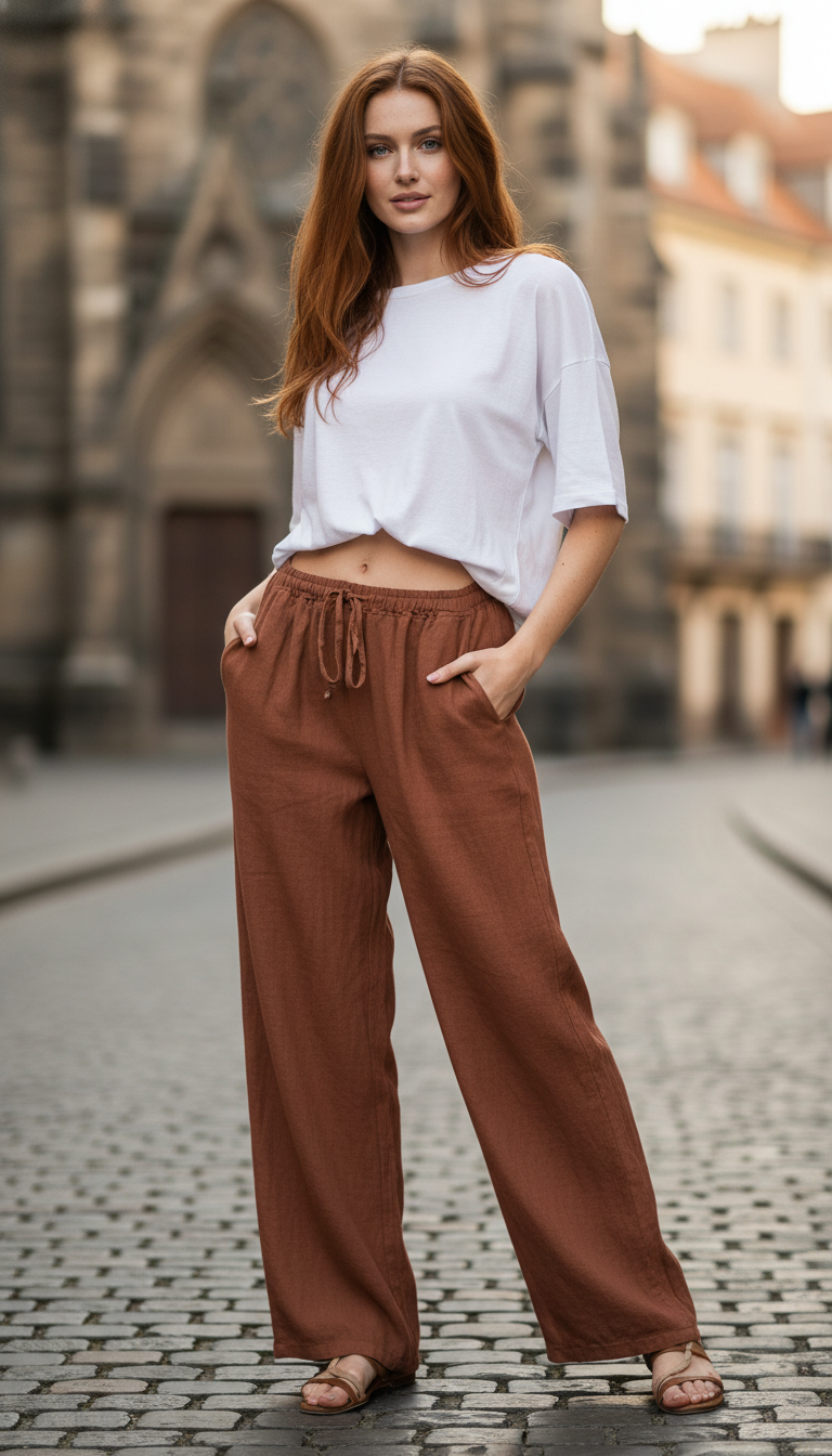 Women's Loose Linen Pants - Wide Leg Casual Trousers with Pockets
