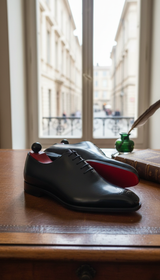 Men's Black Brogue Dress Shoes - Red Sole - Back View