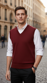 Men's Solid Colour Sweater Vest - V-Neck Sleeveless - Back View