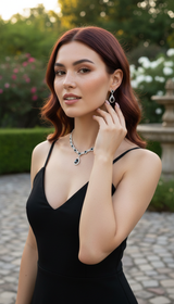 Crystal Teardrop Necklace and Earring Set - 3-Piece - Front View
