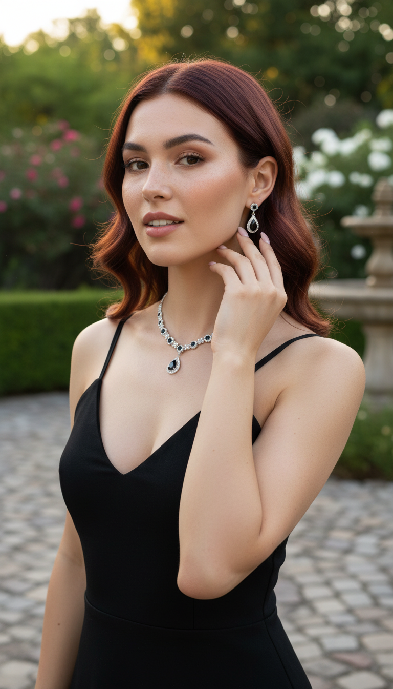 Crystal Teardrop Necklace and Earring Set - 3-Piece - Front View