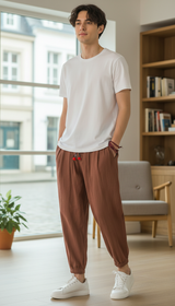 Herren lässige unifarbene Haremshose aus Baumwolle und Leinen, locker sitzende Übergröße Strandhose, Jogginghose, Herren weite Beinhose