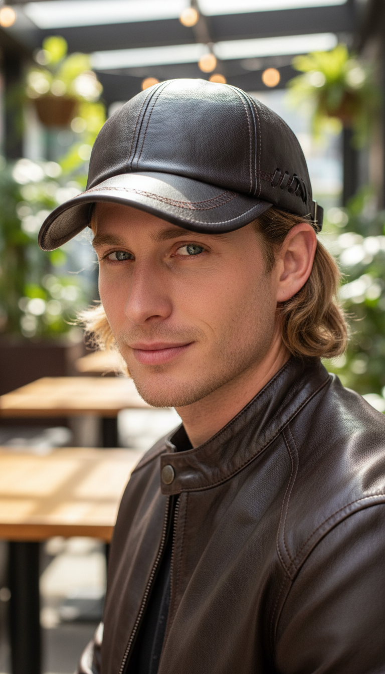 Unisex Leather Baseball Cap - Snapback with Warm - Side View