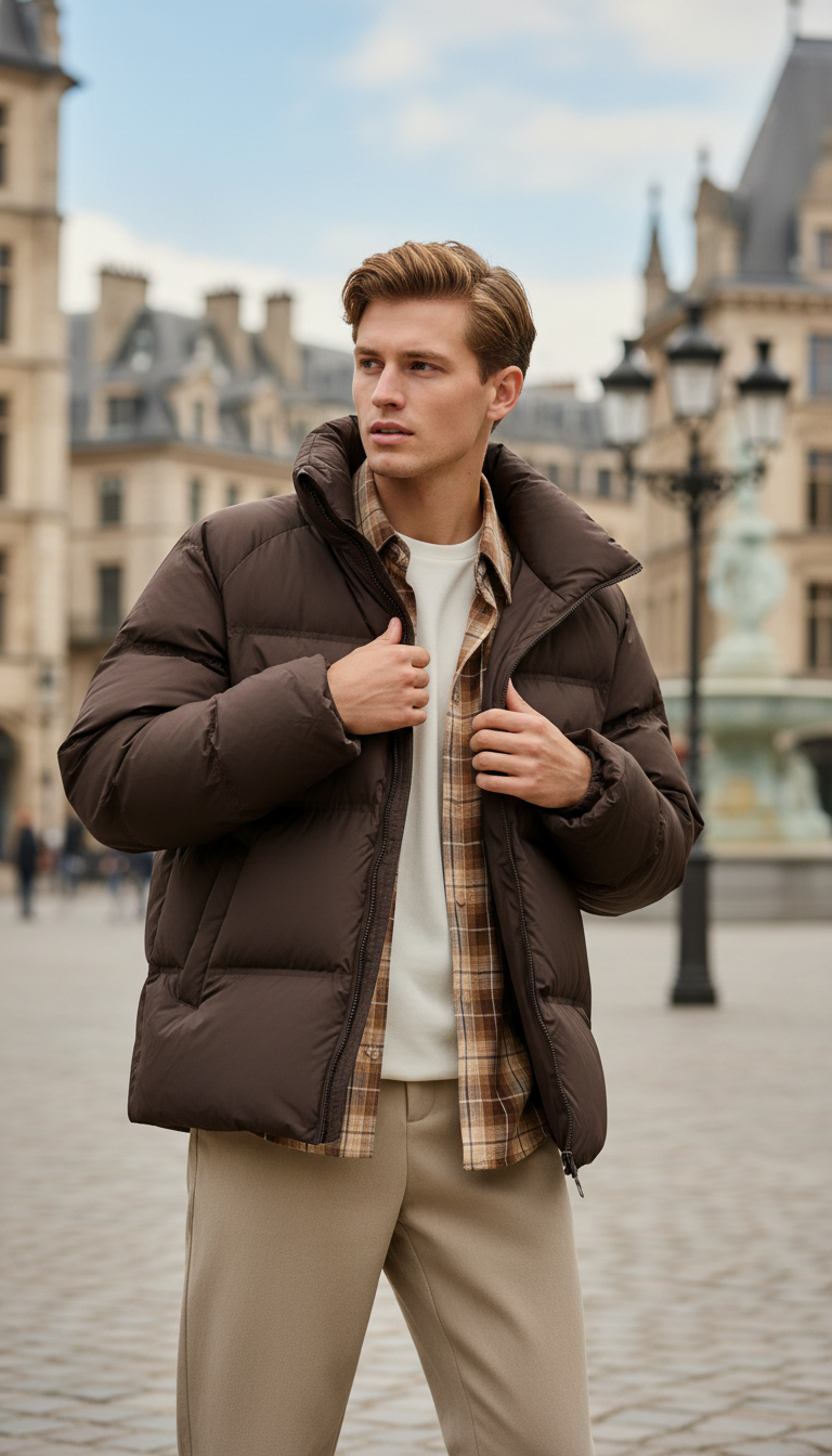 OURYE Men's Down Puffer Jacket - Relaxed in Chocolate