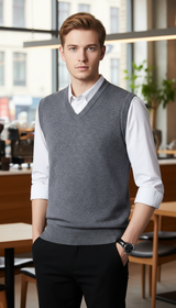 Men's Solid Colour Sweater Vest - V-Neck Sleeveless - Side View