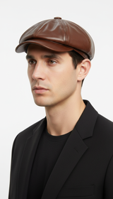 OURYE Men's Genuine Leather Hat - Brown