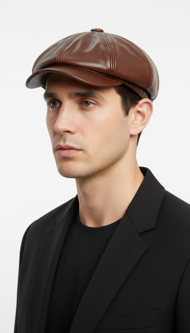 OURYE Men's Genuine Leather Hat - Brown