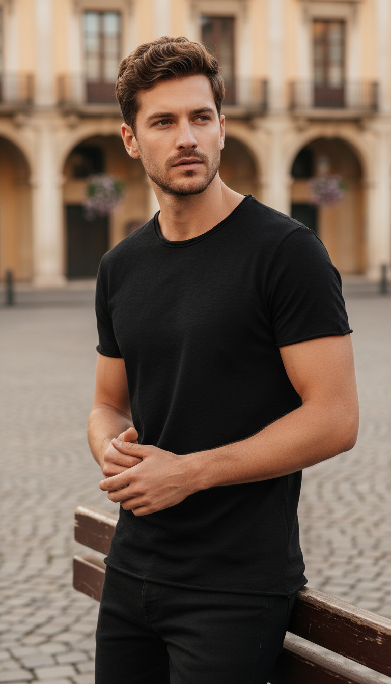 OURYE Men's Cotton T-Shirt - Regular Fit in Black
