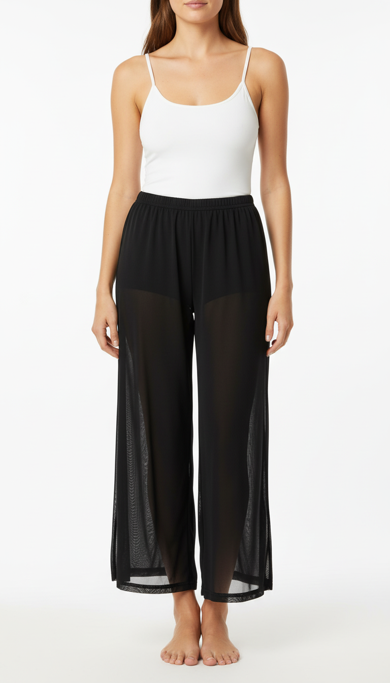 Women's Mesh Dance Pants - Wide Leg Yoga Trousers with Nylon