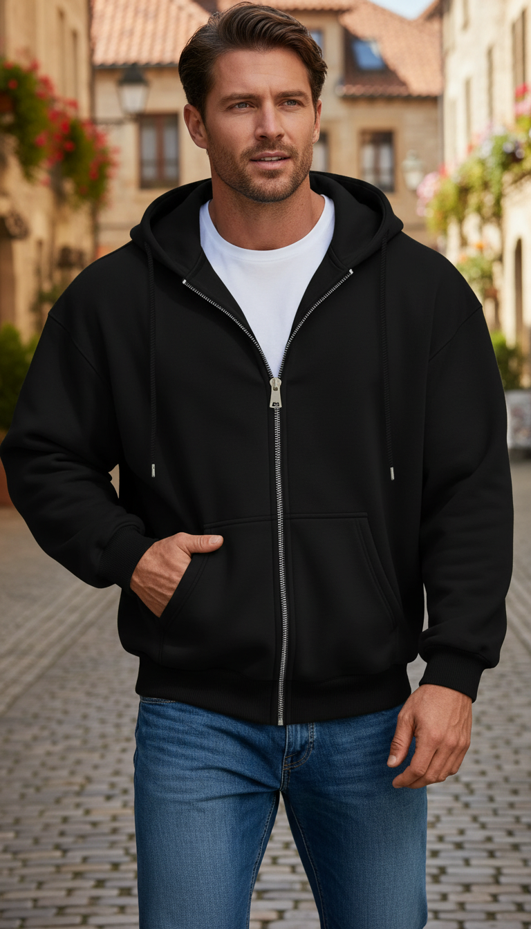 Men's Comfortable Fleece Hooded Sweatshirt Zipper Jacket Sports Shirt Long Sleeved Sweatshirt and Hooded Coat