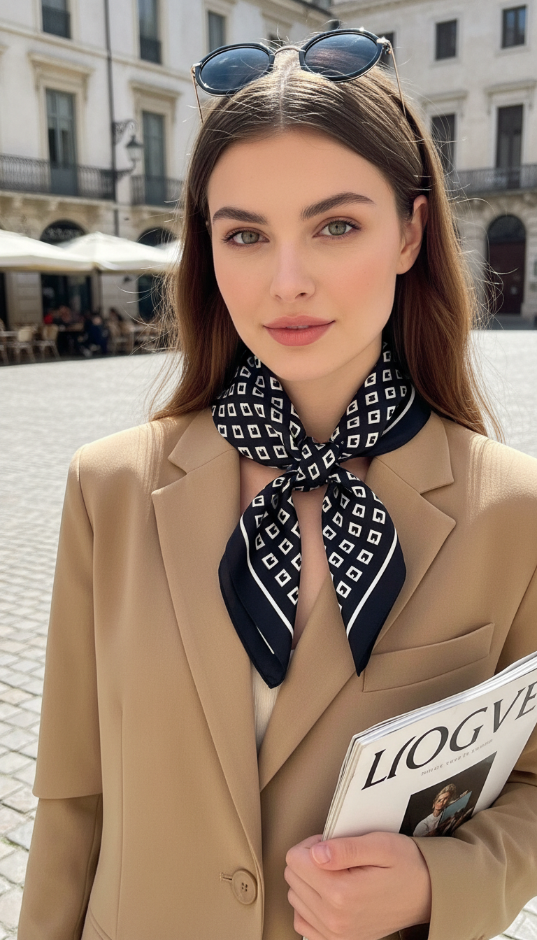 Premium Silk Square Scarf – Women's Satin Plaid - Side View