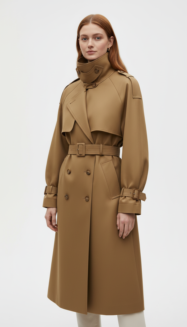 OURYE Women's Down Trench Jacket - Oversized in Khaki